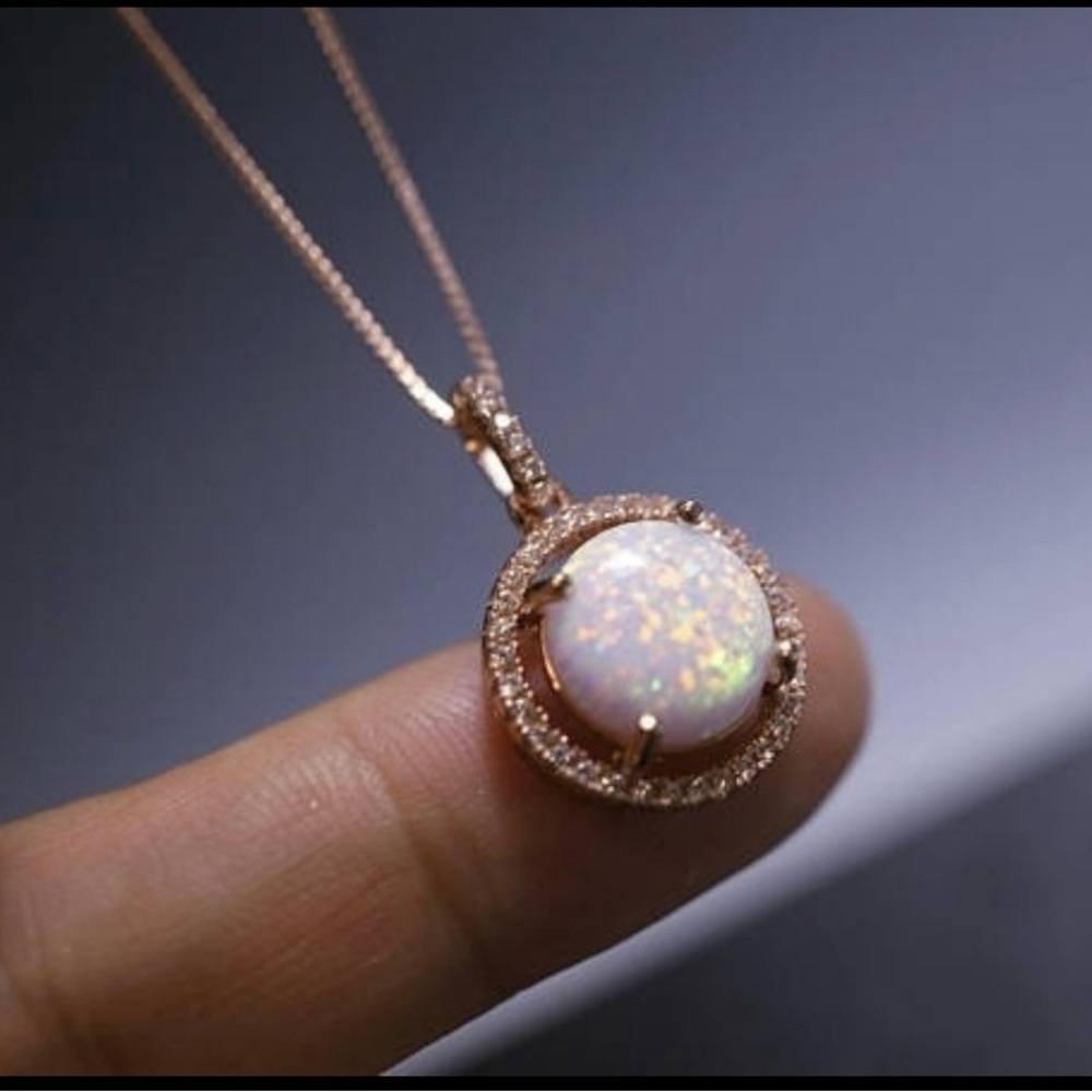 Rose gold fire opal necklace